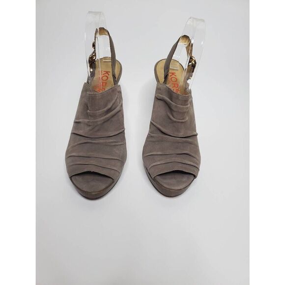 Kors Michael Kors Grey Suede Slingback Peep Toe Platform Heels Leather Slouchy - Picture 8 of 8